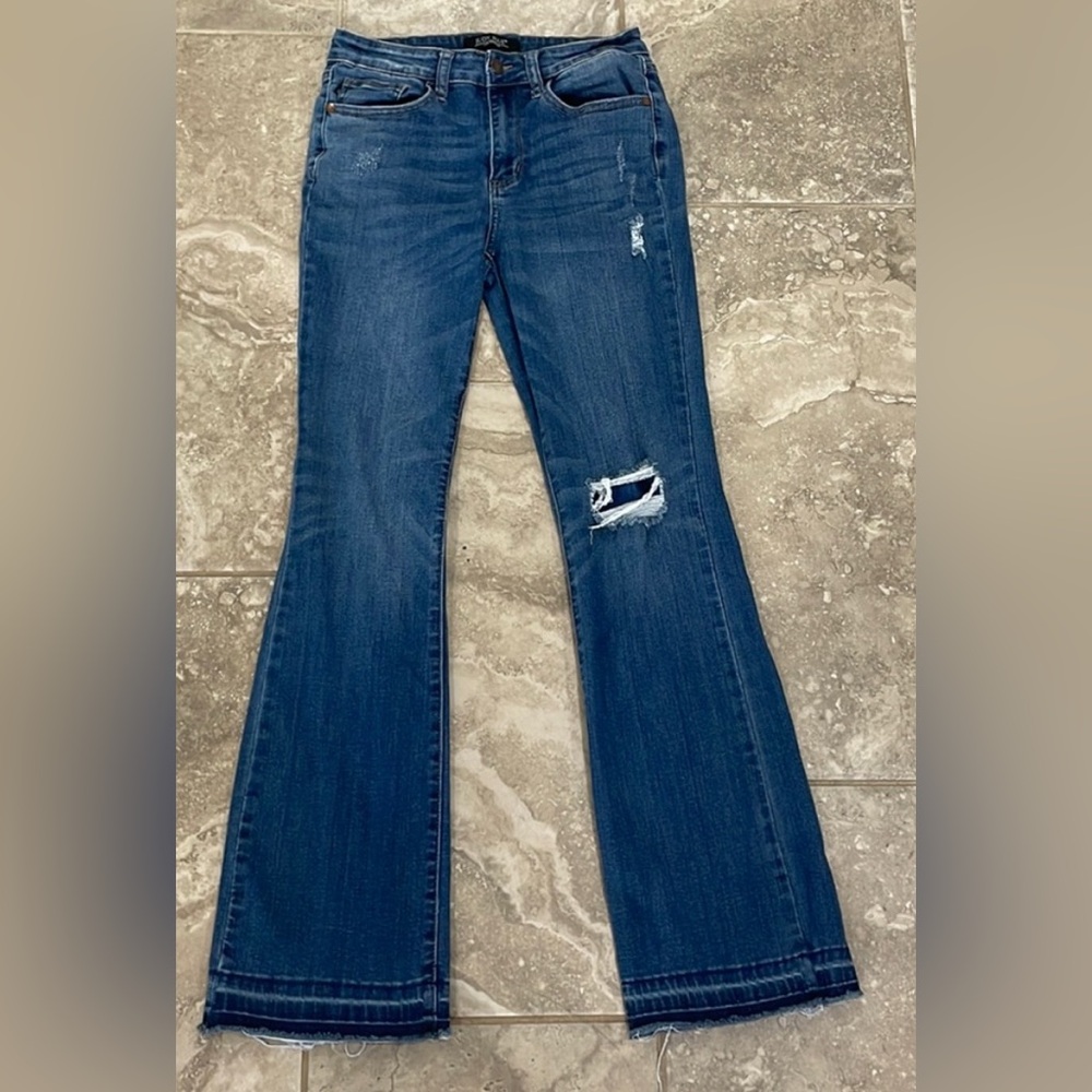 Judy Blue Denim Patch Mid Rise Slim Boot Cut Size 5/27